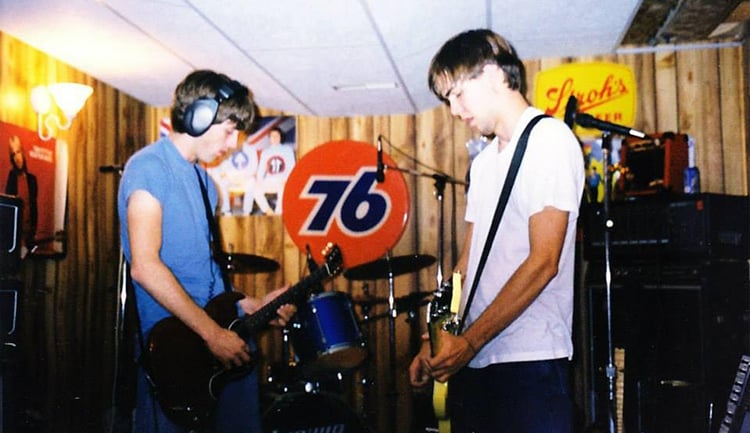 Perkins (left) and Schweiger (right) recording Yesterday's Kids in early 2001 or 2002.