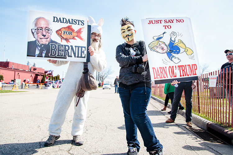 A lot of various groups you'd expect to show up on both sides did—Black Lives Matter, Veterans for Trump, etc. But who knew a representative for Dadaists for Bernie dressed as an Easter Bunny would show up?