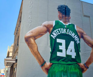 Giannis Antetokounmpo mural in downtown Milwaukee, Wisconsin