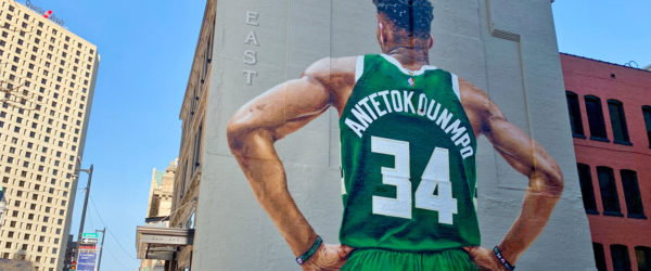 Giannis Antetokounmpo mural in downtown Milwaukee, Wisconsin