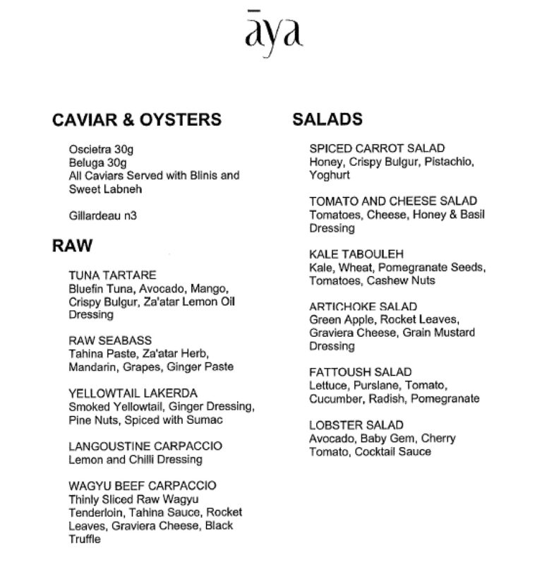 Eya Example Menu Here are more details on āya, an upscale Mediterranean restaurant ...