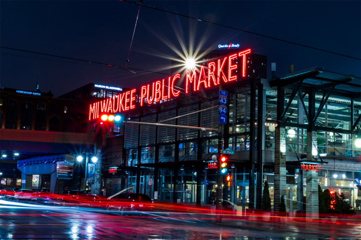 Milwaukee Public Market at night