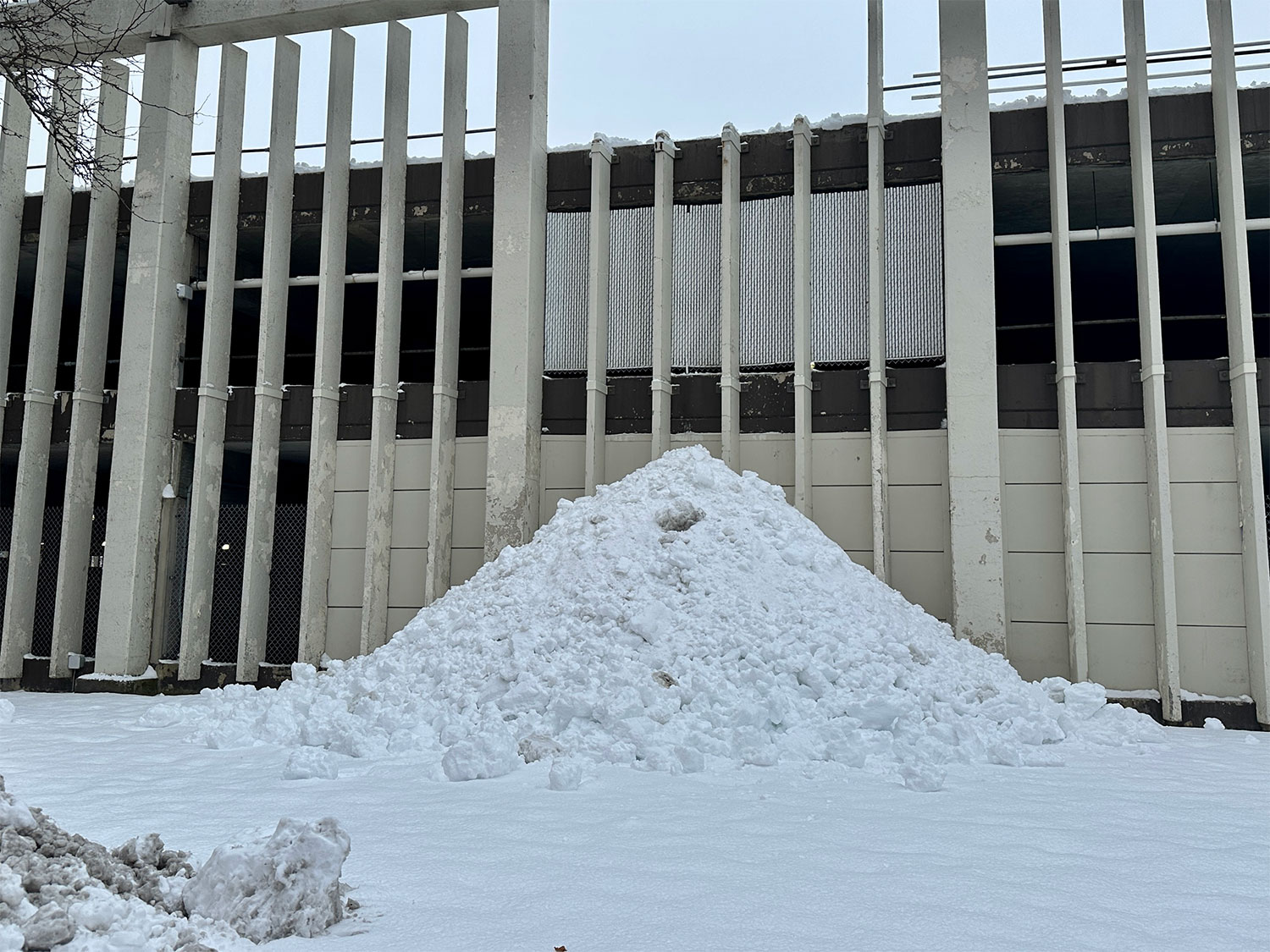 Marcus Center snow pile in Downtown Milwaukee