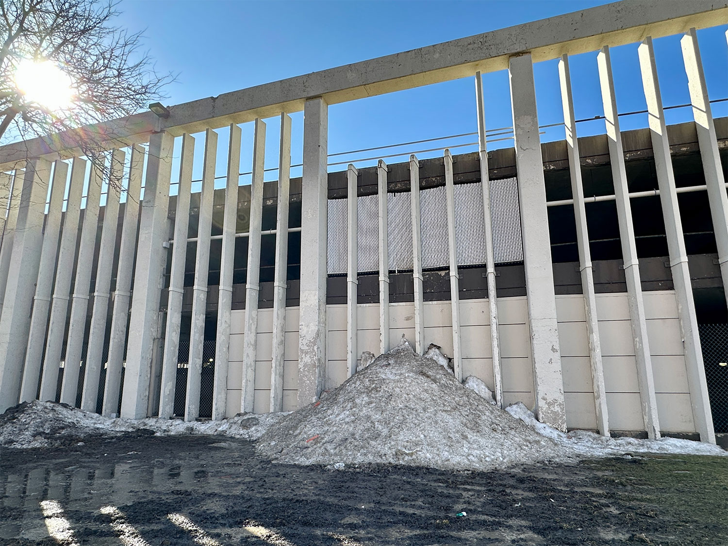 Marcus Center snow pile in Downtown Milwaukee