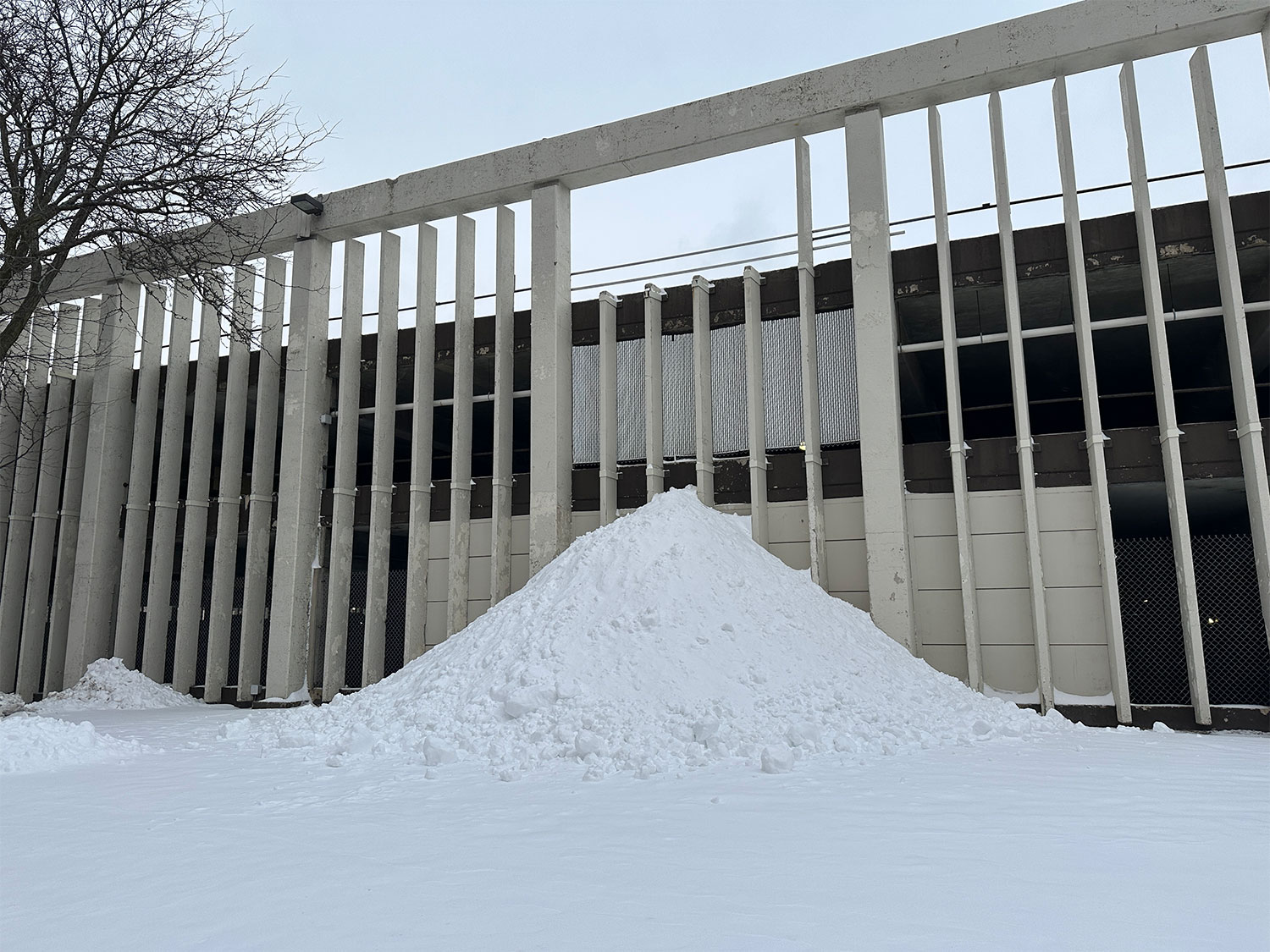 Marcus Center snow pile in Downtown Milwaukee