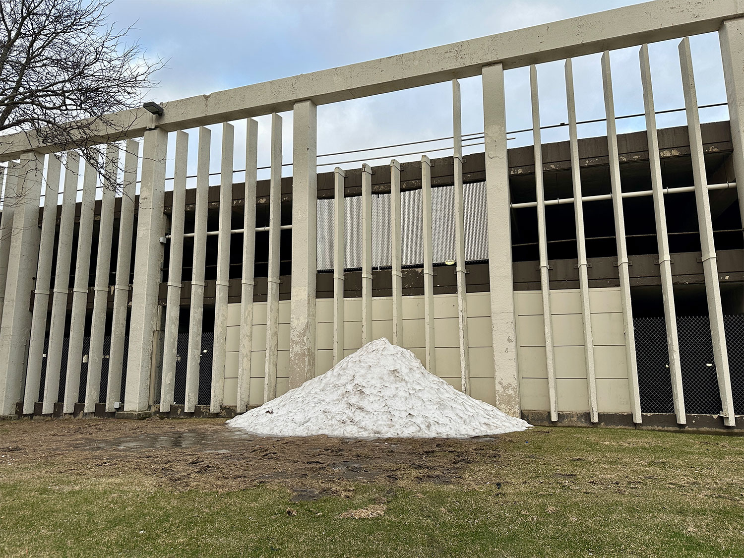 Marcus Center snow pile in Downtown Milwaukee