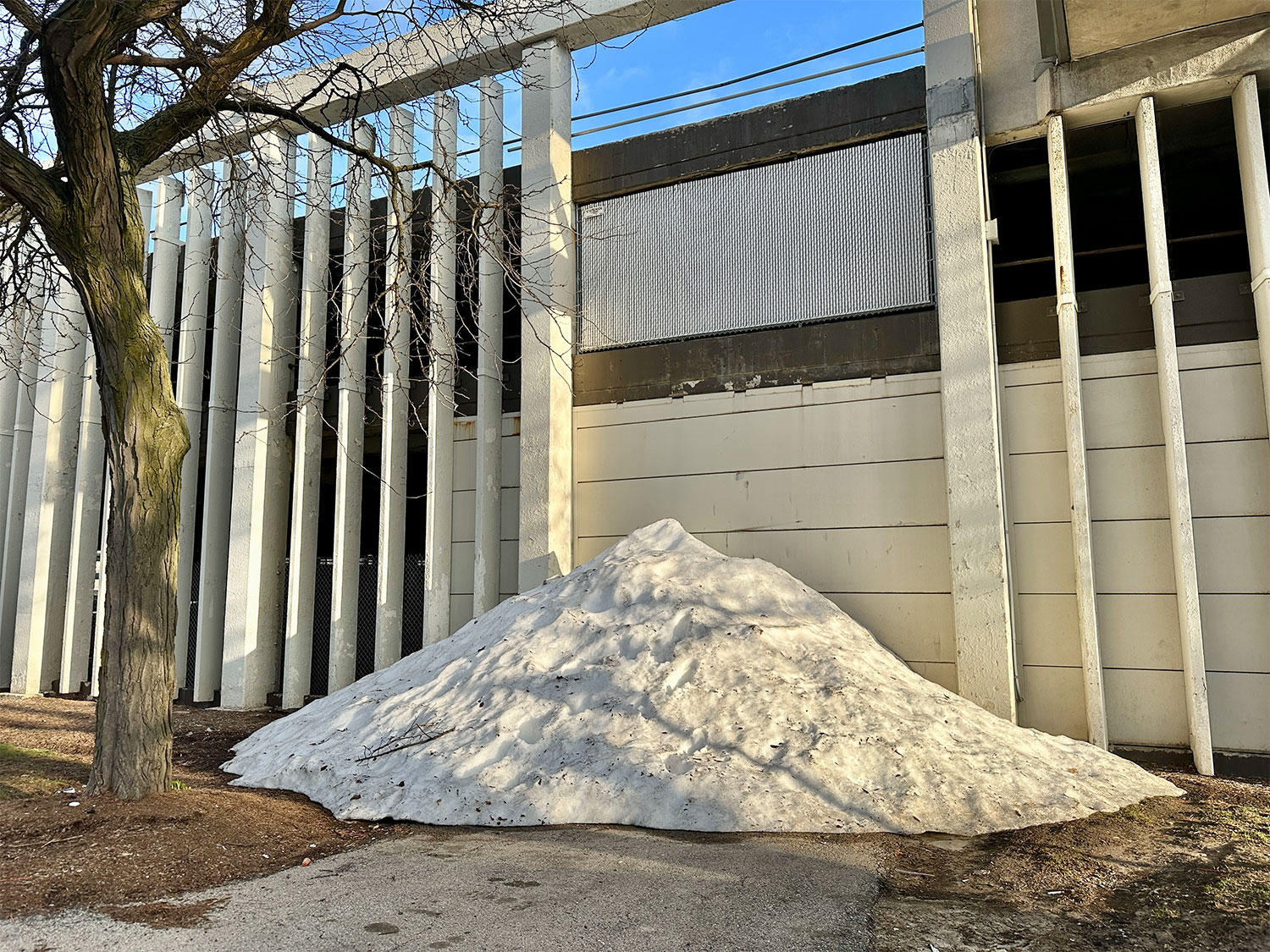 Marcus Center snow pile in Downtown Milwaukee