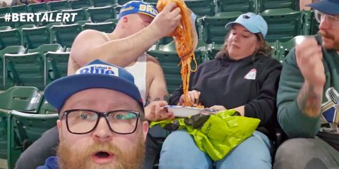 Milwaukee Brewers fans enjoying a full carry-in spaghetti dinner at American Family Field
