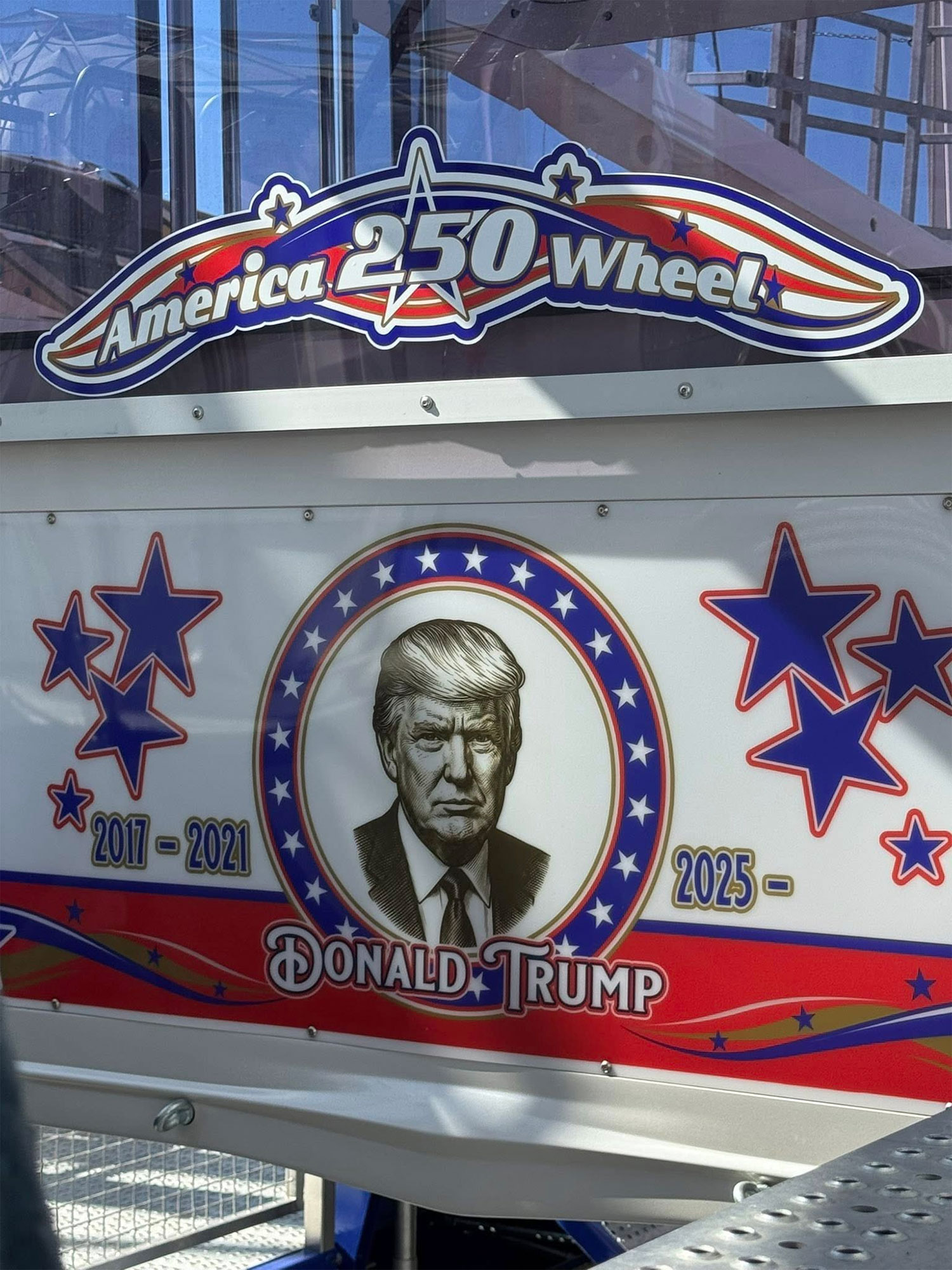 The Donald Trump gondola on the America 250 Wheel