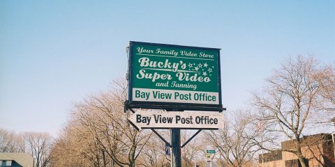 Sign for Bucky's Super Video in the 2000s