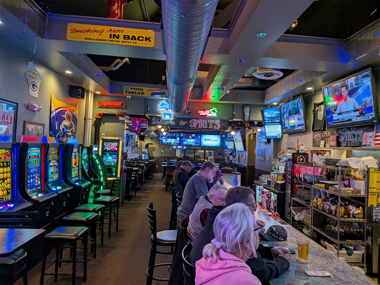 Bar and games inside Spirits Bar & Grill in South Milwaukee
