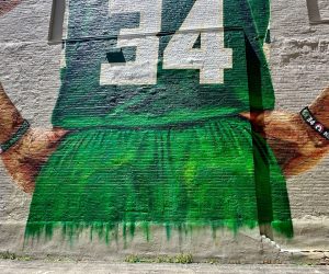 Repaired Giannis mural in downtown Milwaukee
