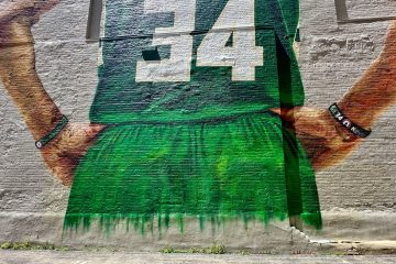 Repaired Giannis mural in downtown Milwaukee